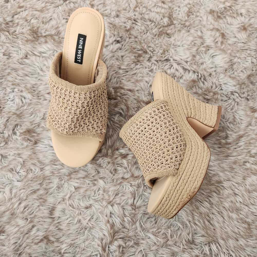 Nine West Fefee Slip On Open Toe Weaved Espadrilles Natural Women's Size 6.5